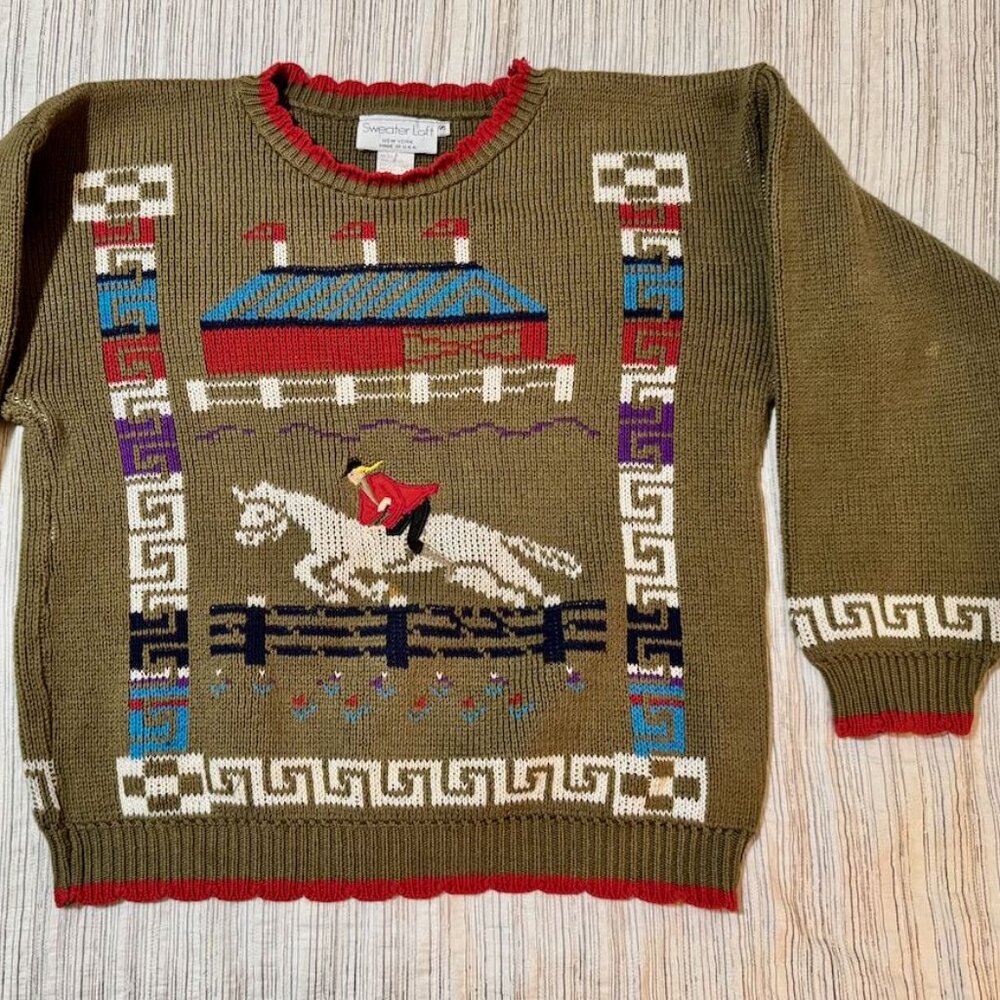 Vintage Sweater Loft Equestrian-themed Crewneck Sweater - Size Small